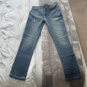 Alice + Olivia Studded Straight Leg Jeans - Blue
